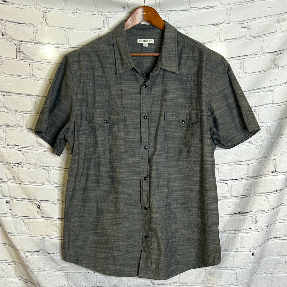 Frye & Co. Men's Grayish Black Short Sleeve Button-Up Shirt Size XX-Large